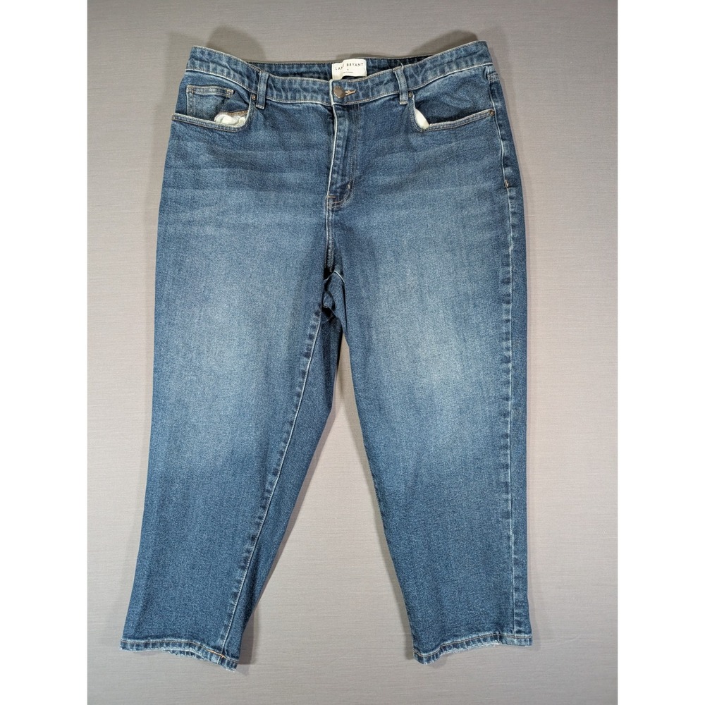 Lane Bryant Women Blue Straight Leg Jeans Size 16 Medium Wash Stretch Raw Hem
